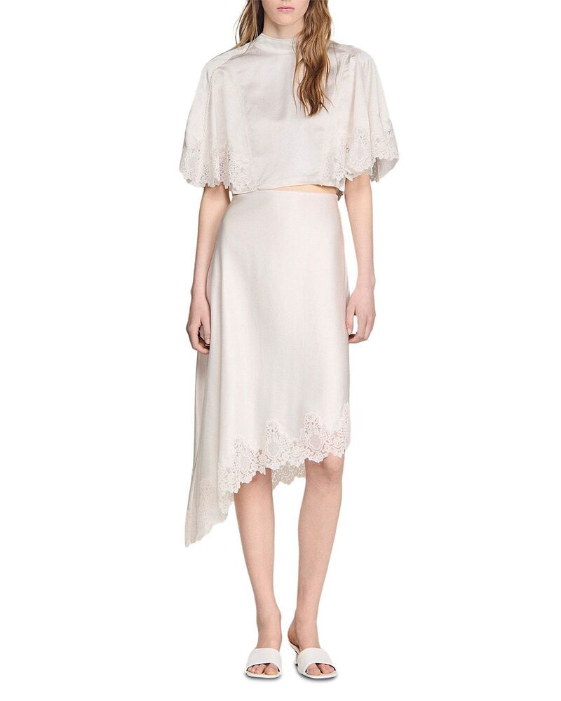 サンドロ レディース ボトムスカート アシンメトリー サテン Sandro Asymmetric Satin Skirt Ecru エクリュ