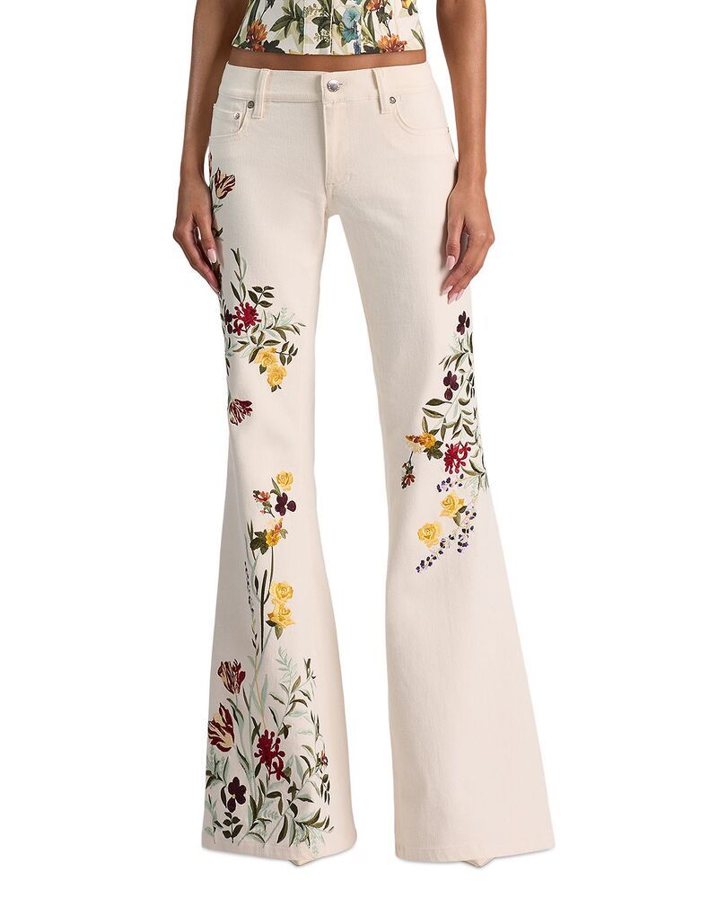 アリスアンドオリビア レディース ボトムス デニムパンツ ローライズ ジーンズ Alice and Olivia Emryn Low Rise Flare Jeans in Vanilla Multi