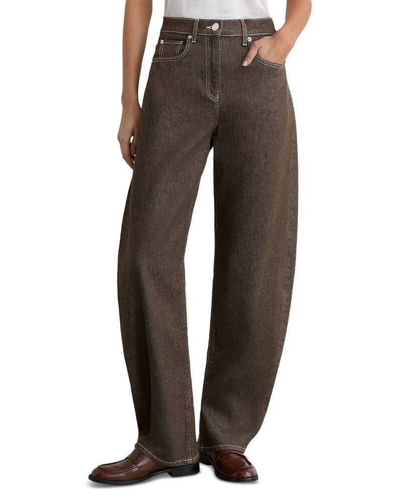 レイス レディース ボトムス デニムパンツ ジーンズ REISSabel High Rise Barrel Jeans Brown ブラウン