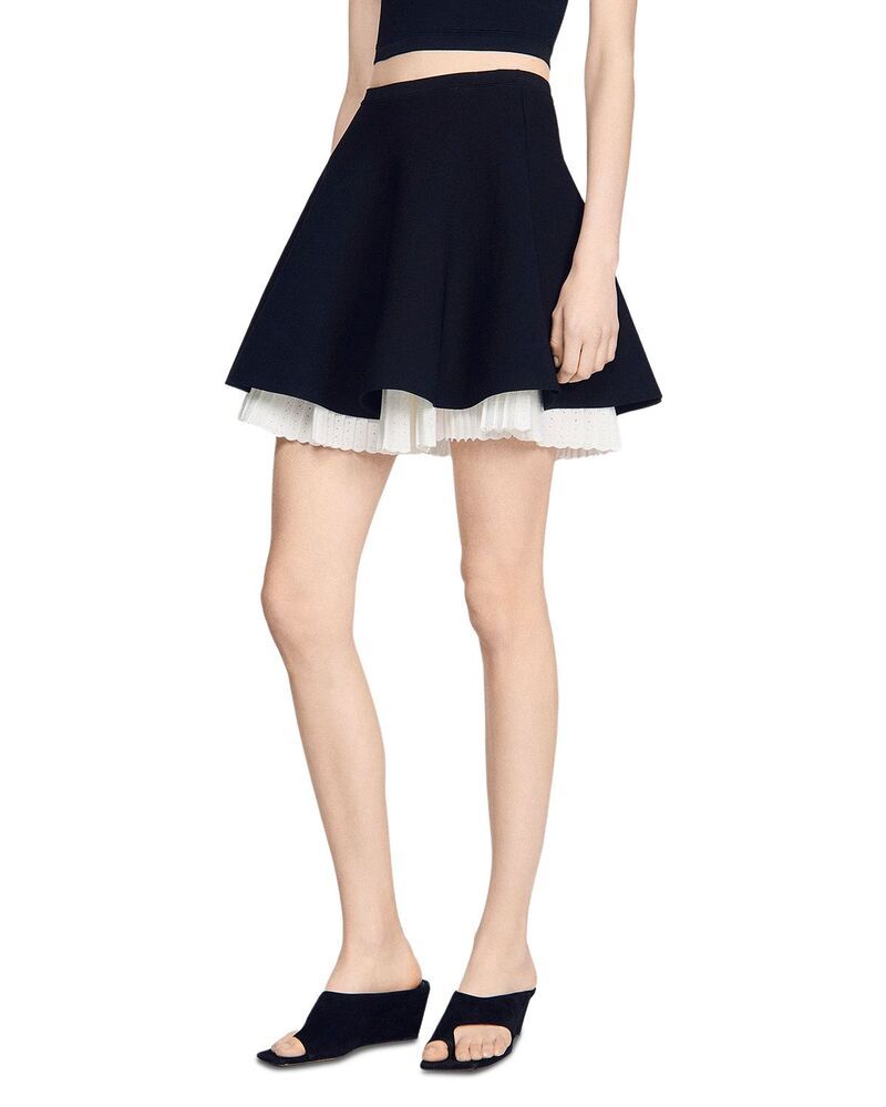サンドロ レディース ボトムスカート ニット Sandro Maravilla Two Tone Knit Skater Skirt Black ブラック