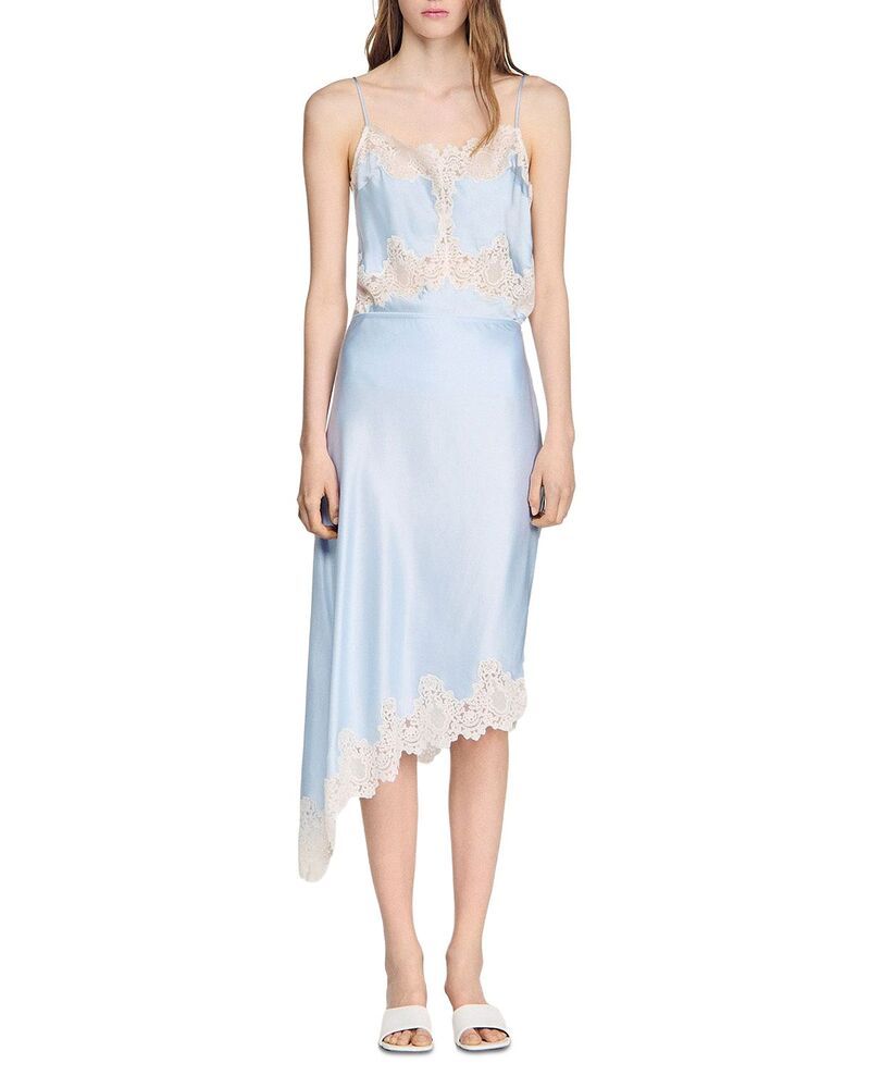 サンドロ レディース ボトムスカート アシンメトリー サテン Sandro Asymmetric Satin Skirt Bluecru エクリュ