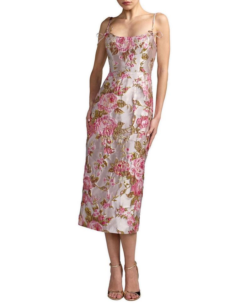 マックダガル レディース トップス ワンピース フラワー柄 プチ ミディ フラワー Mac Duggal Petite Floral Brocade Midi Dress with Bow Tie S
