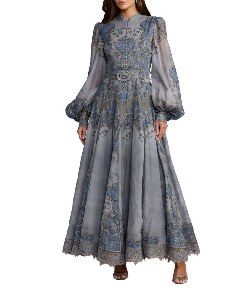 マックダガル レディース トップス ワンピース A ライン プチ プリント アンクル Mac Duggal Petite Baroque Print Bishop Sleeve ALine Ankle