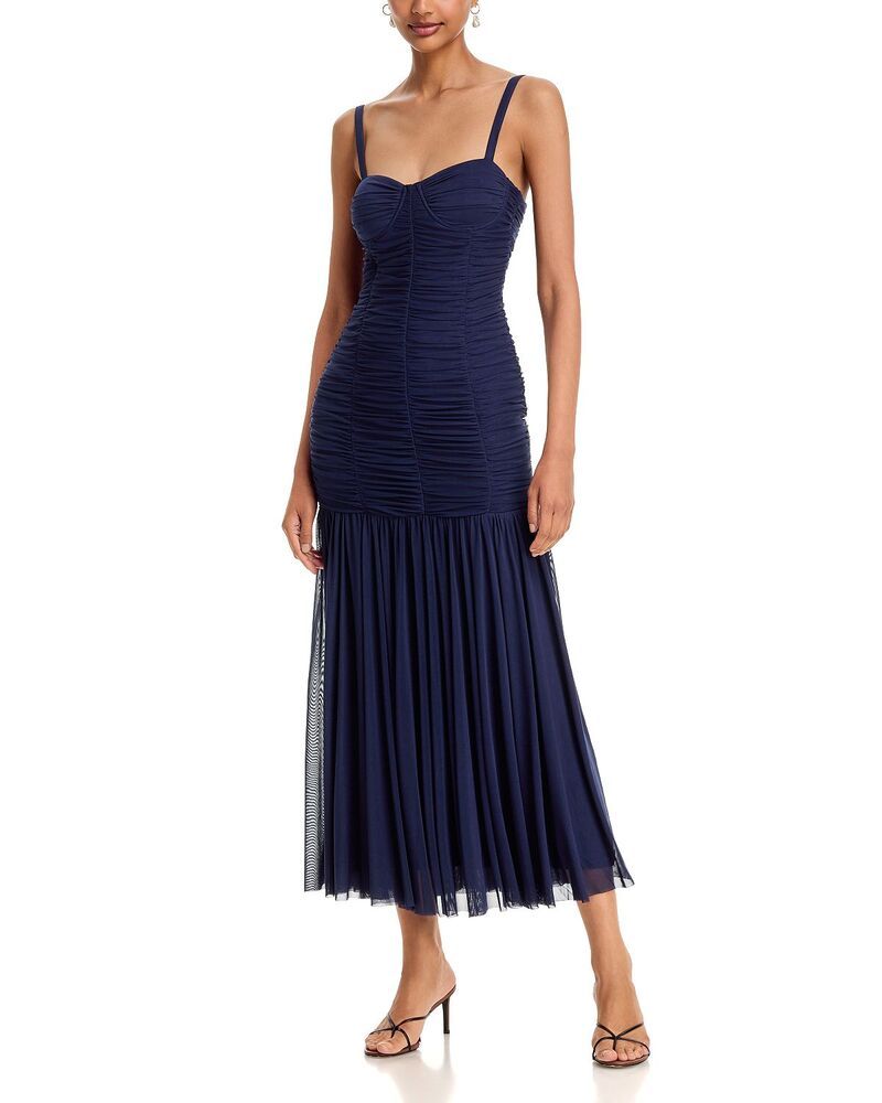 アクア レディース トップス ワンピース メッシュ マキシ AQUA Bustier Maxi Mesh Dress Exclusive Navy ネイビー