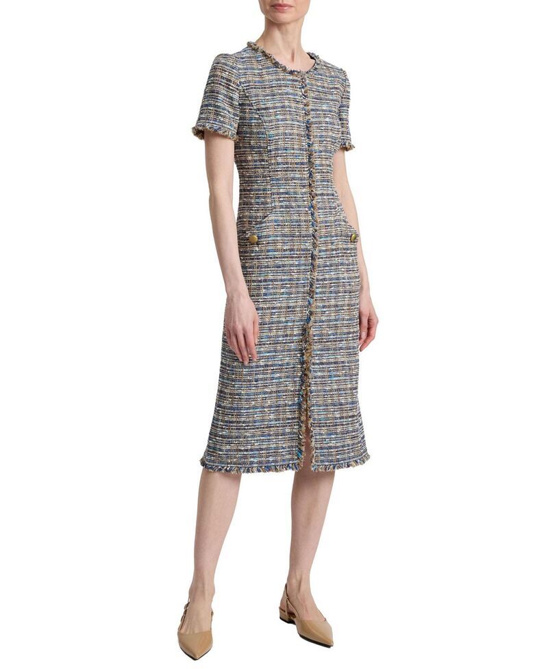 サントレッリ レディース トップス ワンピース ミディ ツイード Santorelli Nisha Short Sleeve Midi Sheath Tweedress Indigo インディゴ