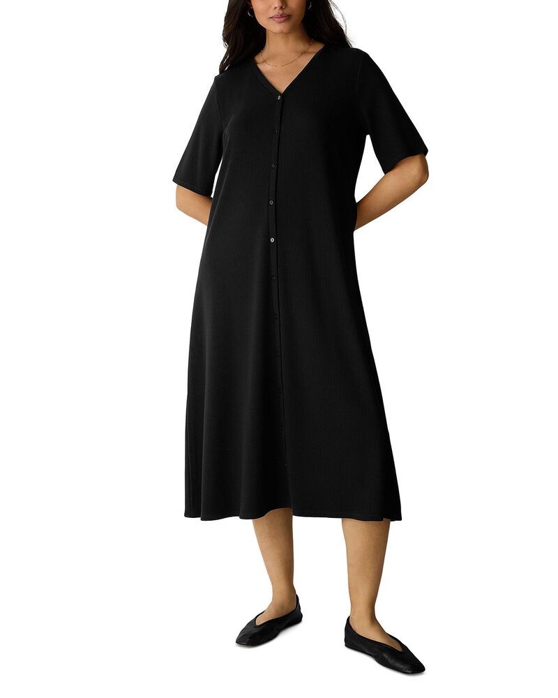 エイリーンフィッシャー レディース トップス ワンピース Vネック ミディ Eileen Fisher V Neck Midi Dress Black ブラック 43,680円