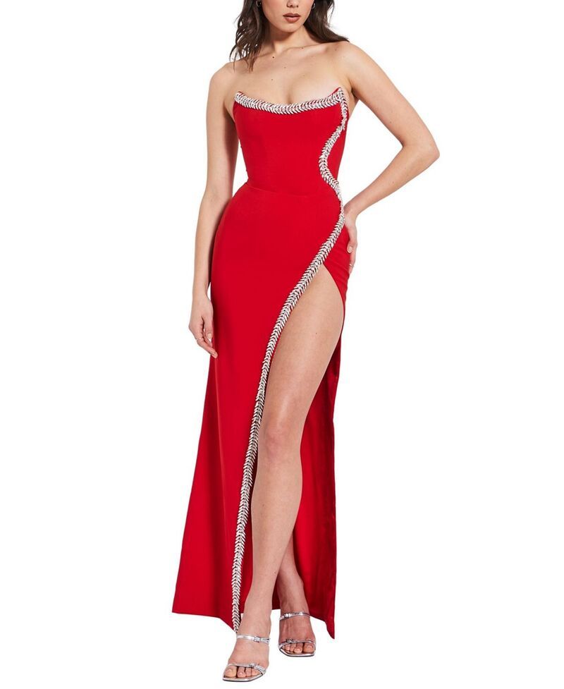 ミスサークル レディース トップス ワンピーストラップレス Miss Circle Xoana Strapless High Slit Crystal Embellished Gown Red レッド 35,620円