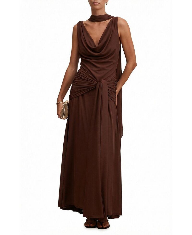 エバーニュー レディース トップス ワンピース マキシ Ever Newomens Vivianne Scarf Tie Maxi Dress Dark Mahogany