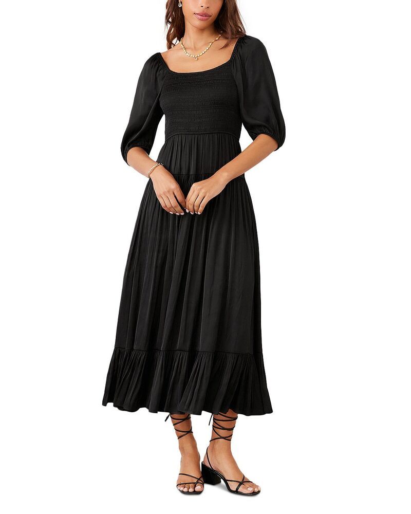 カレンケーン レディース トップス ワンピース ミディ シャーリング Karen Kane Blouson Sleeve Smocked Midi Dress Black ブラック
