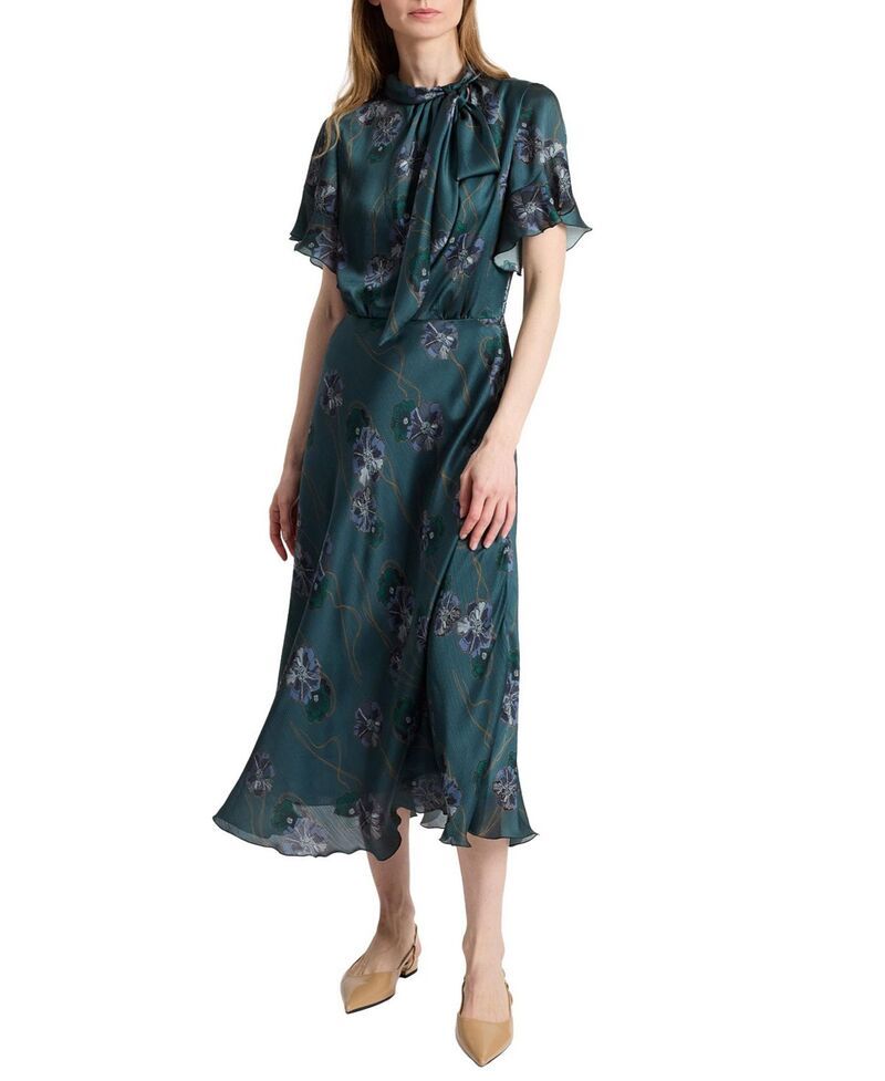 サントレッリ レディース トップス ワンピース ミディ Santorelli Sabrina Short Sleeve Tie Neck Midi Dressteel Teal ティール