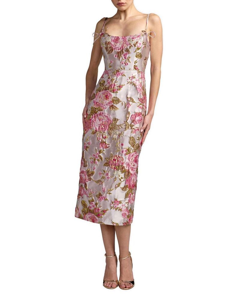 マックダガル レディース トップス ワンピース フラワー柄 ミディ フラワー Mac Duggal Floral Brocade Bow Strap Midi Dress Pink Multi ピンク