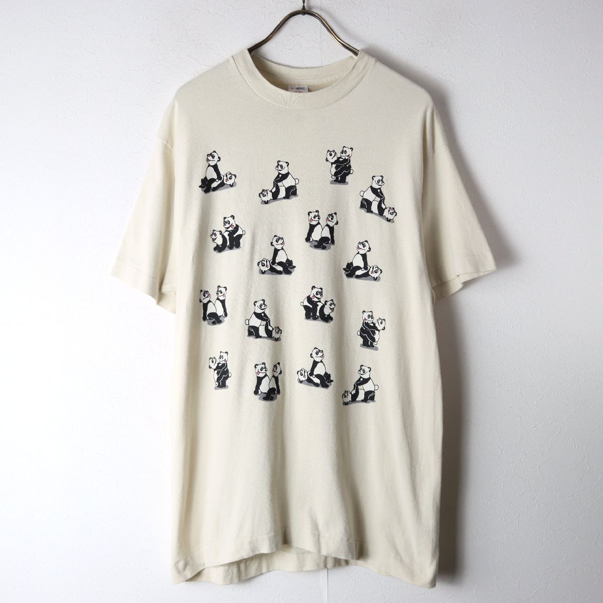 USA製 90s FRUIT OF THE LOOM エロTシャツ EROTIC Tシャツ シングルステッチ 48手 パンダ クリーム M/ 古着 ヴィンテージ