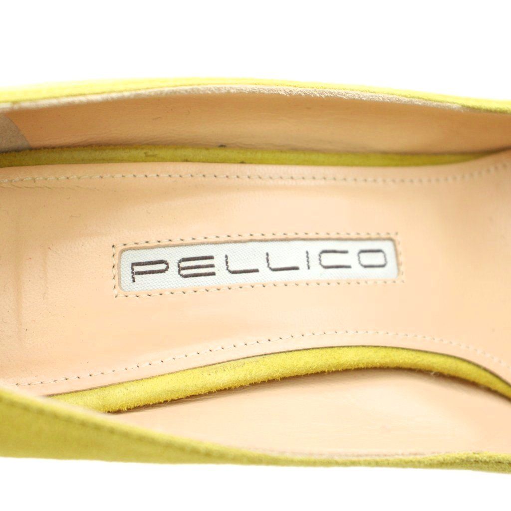 PELLICO ペリーコ ゴールドプレートポインテッドトゥ スエードパンプス36 ペリーコ PELLICO パンプス ポインテッドトゥ スエード 36 黄緑 /KU