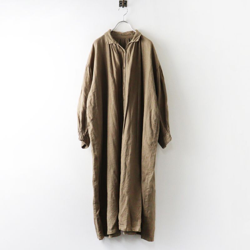 【美品】ネストローブ 2way リネン ボリューム ワンピース 羽織り 上品 ネストローブ nest Robe ラミーリネン 起毛 ワンピース F カーキ