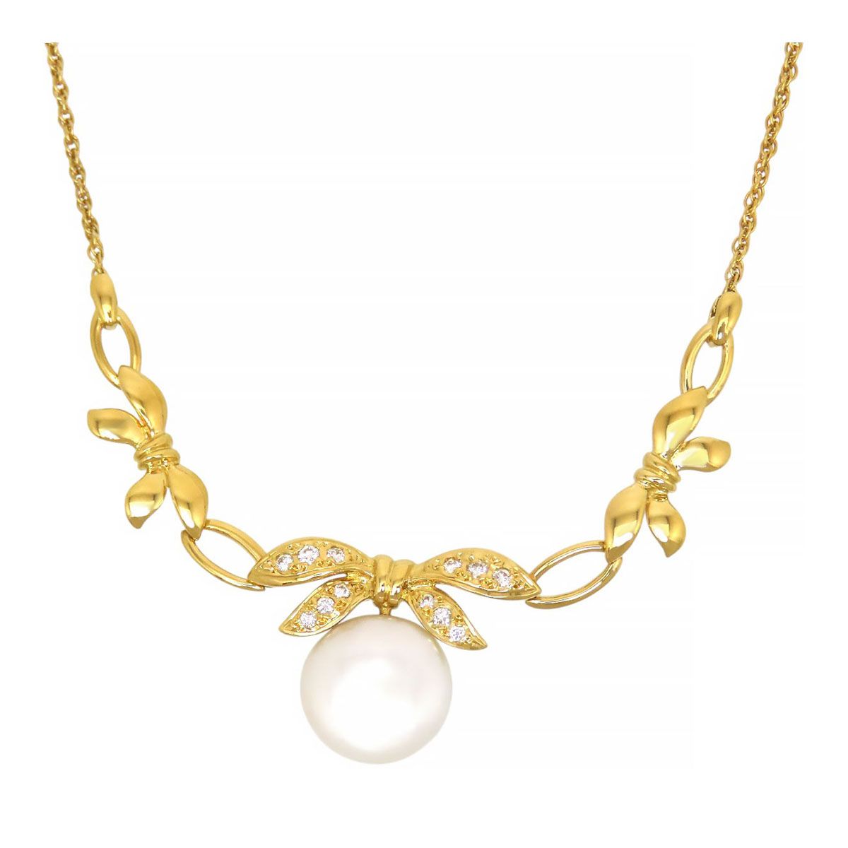 ミキモト マベパール リボンモチーフ ネックレス K18 (K18YG) レディース MIKIMOTO【中古】 【ジュエリー】