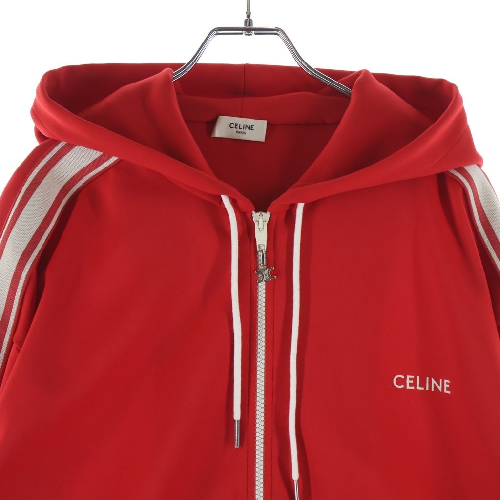 CELINE トリオンフードジャージ パーカー　レッド CELINE (セリーヌ) トリオンフ ロゴ ダブルフェイスジャージ