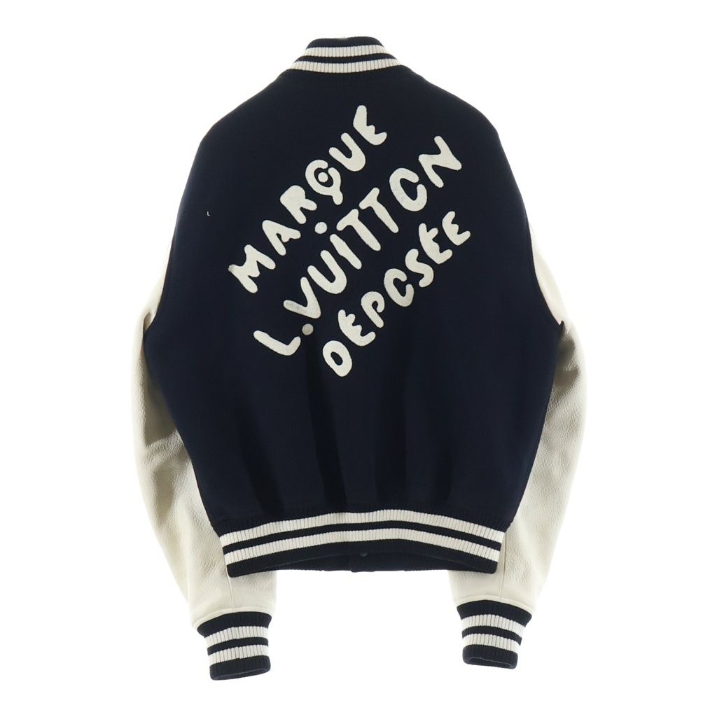 LOUIS VUITTON (ルイヴィトン) バーシティジャケット パール ブラック×ホワイト ウール×カウレザー #44 RM241 BQV HQL70E