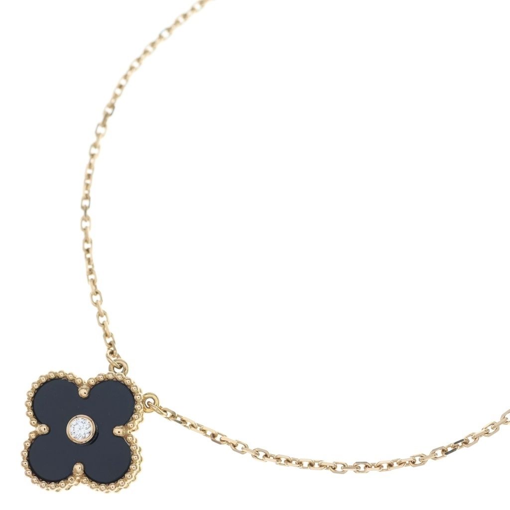 Van Cleef & Arpels (ヴァンクリーフアンドアーペル) ヴィンテージアルハンブラ オニキス 1Pダイヤ ネックレス ペンダント チェーン 2016年ホリデー限定 ピンクゴールド×ブラック Au750PG JE687733