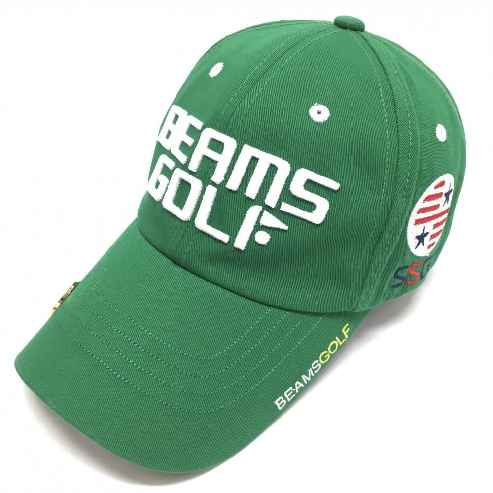 BEAMS GOLF ビームスゴルフ ロゴ刺繍キャップ ホワイト系 L/XL [240101641030] ゴルフウェア BEAMS キャップ GOLF 立体 グリーン×白 GOLFキャンバスロゴ刺繍キャップ帽子