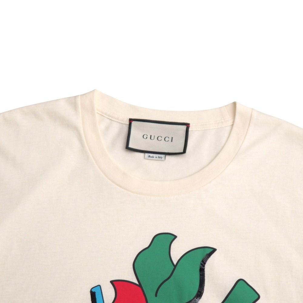 GUCCI - GUCCI グッチ 半袖Ｔシャツ サイズXS スパンコール装飾 ストロベリー コットン クルーネック イタリア製 ブランド古着【中古】20250724/RA5582 GUCCI グッチ 半袖Tシャツ サイズXS スパンコール装飾 ストロベリー