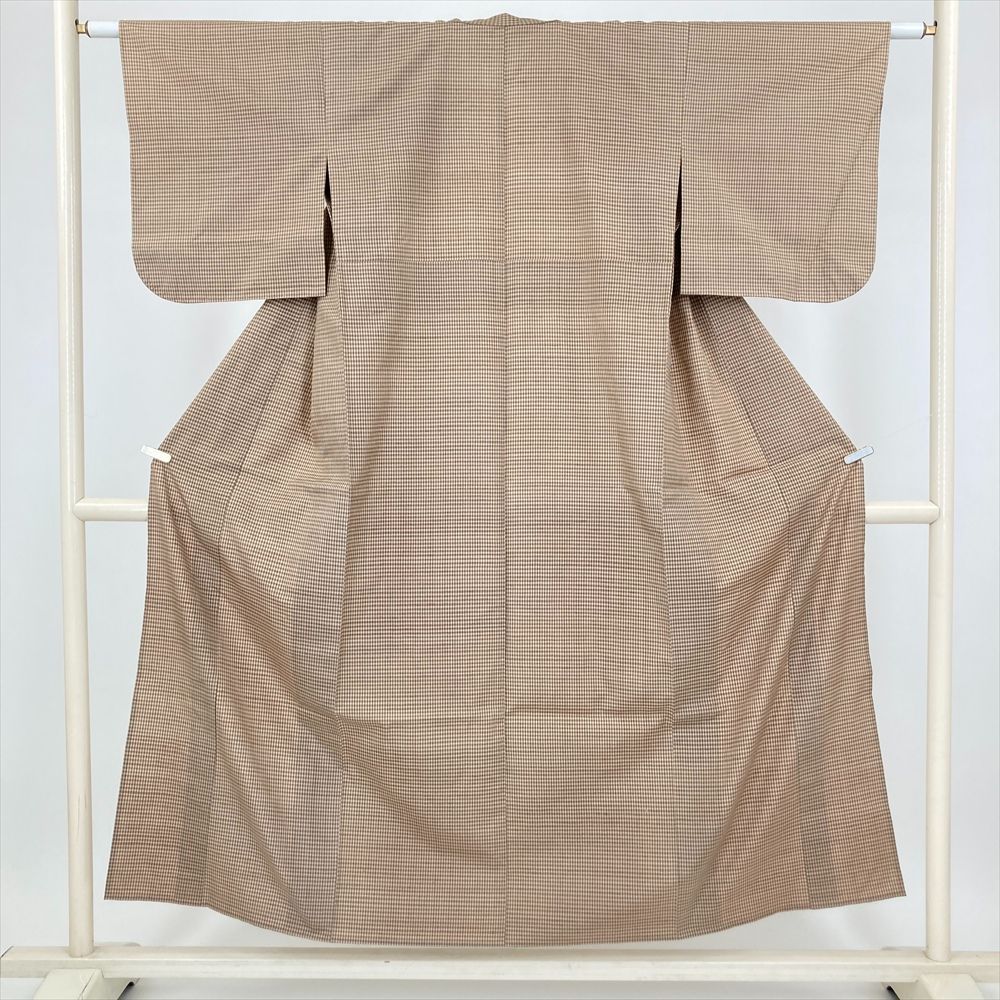 たんす屋 TANSU-YA 着物 リユース着物 木綿着物 ベージュ カジュアル チェック柄 単衣 木綿 洗い済 【身丈】146cm【裄丈】61cm 7650004317111