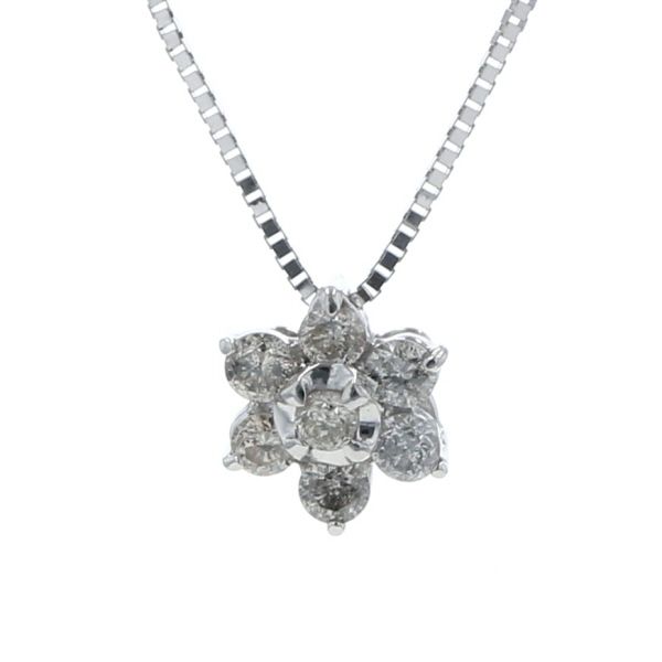 K10WG ホワイトゴールド ネックレス ダイヤモンド 0.20ct 7粒 花 フラワー モチーフ シンプル 39cm【新品仕上済】【el】【中古】