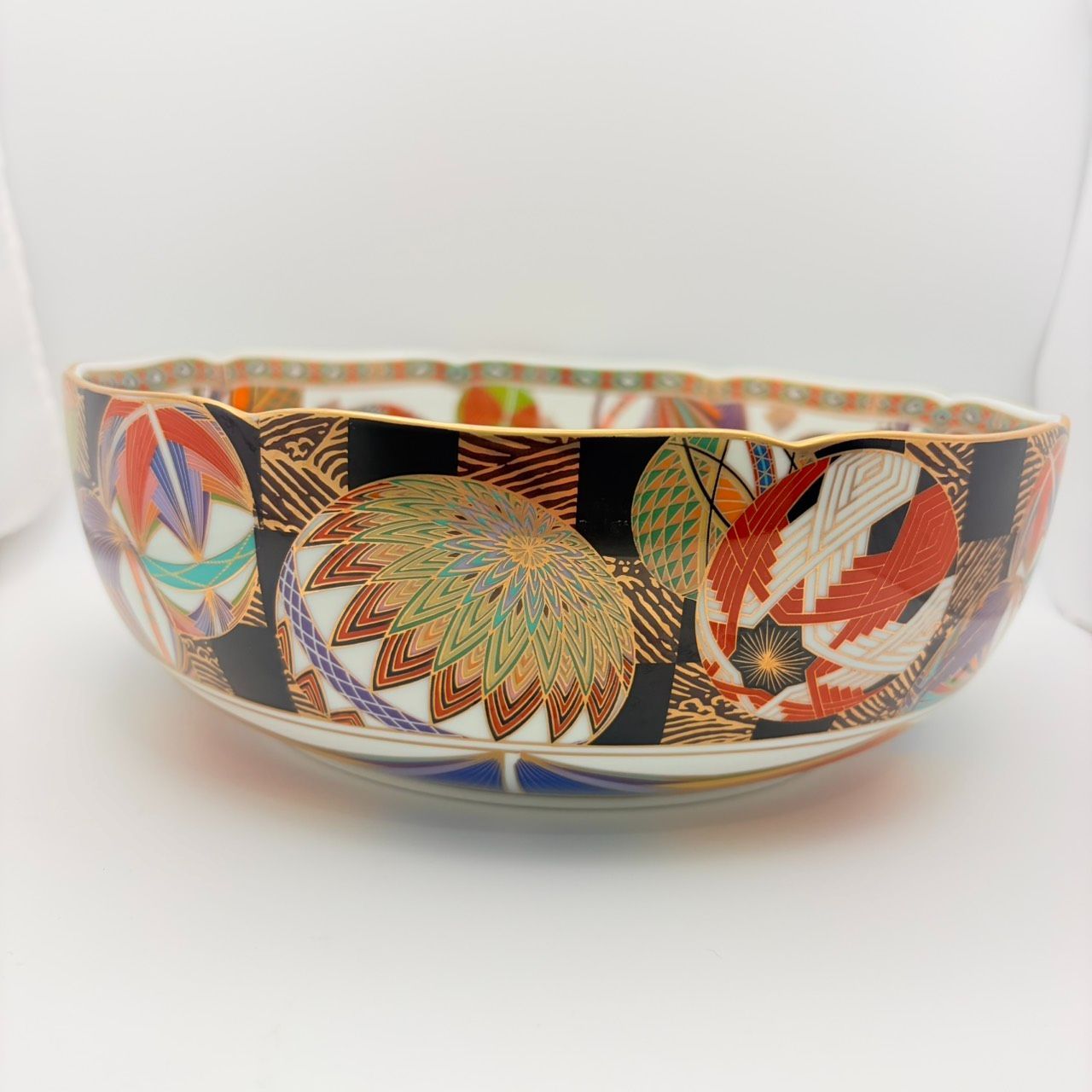 前畑陶器 庫山窯 手毬 大鉢23cm 美濃焼 色絵 金彩 手まり柄 深鉢