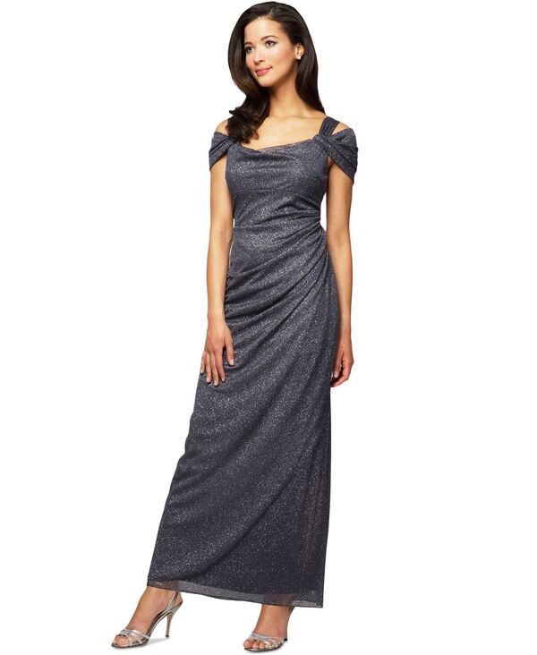 アレックスイブニングス レディース トップス ワンピース ドレープ トール Alex Evenings Alex s ColdShoulder Draped Metallic Gown 4P18 Sm