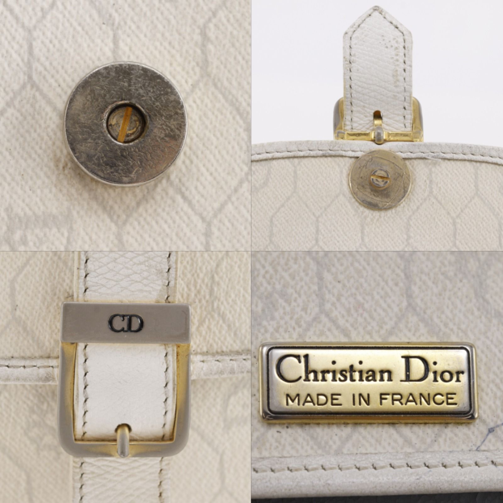 Dior】クリスチャンディオール ハニカム柄 ヴィンテージ PVC×レザー 白