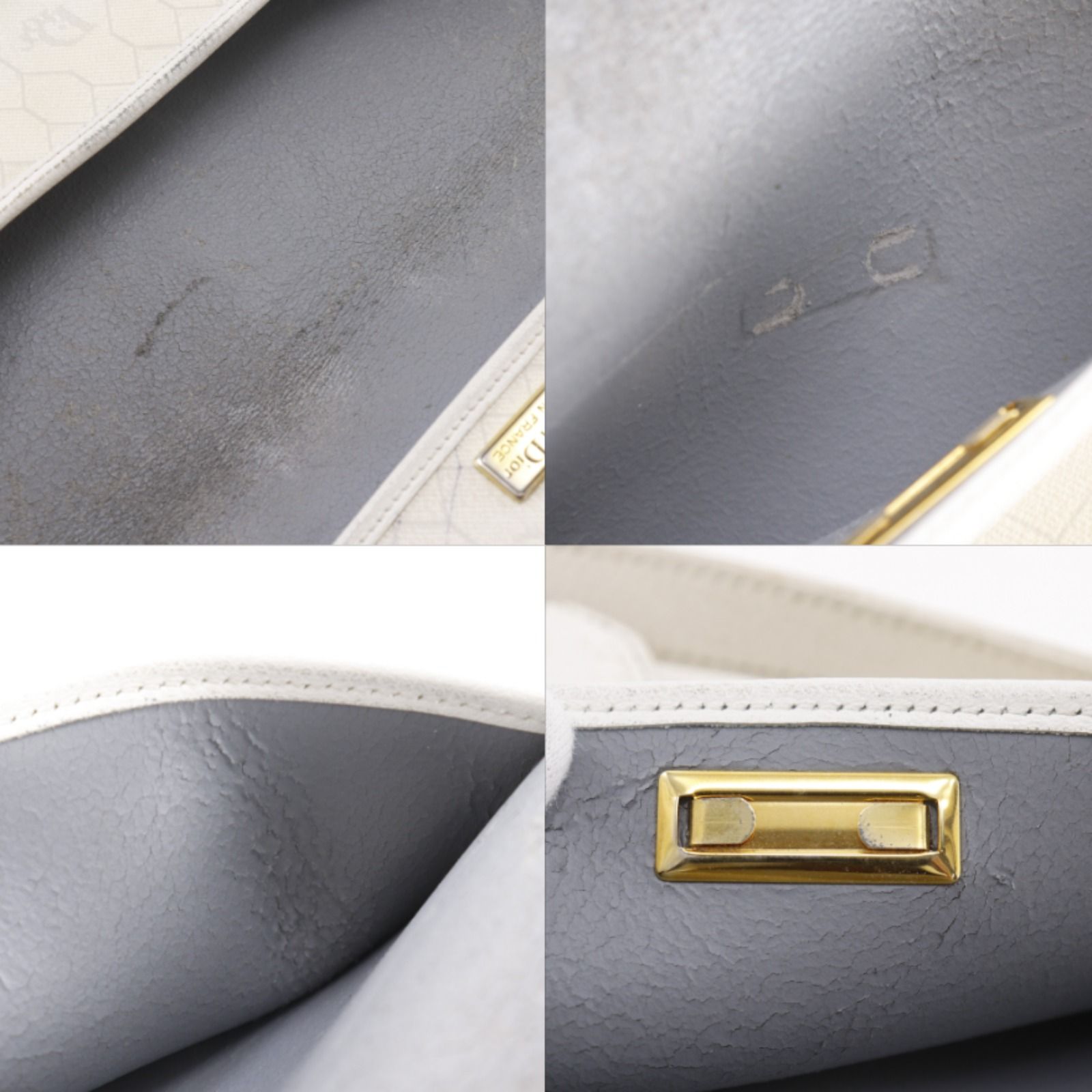 Dior】クリスチャンディオール ハニカム柄 ヴィンテージ PVC×レザー 白