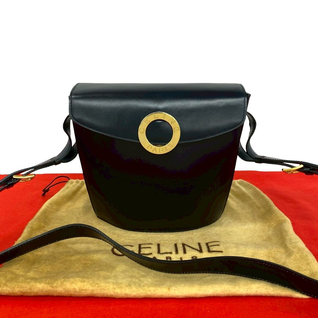 極 美品 保存袋付き CELINE セリーヌ ヴィンテージ サークル ロゴ 金具