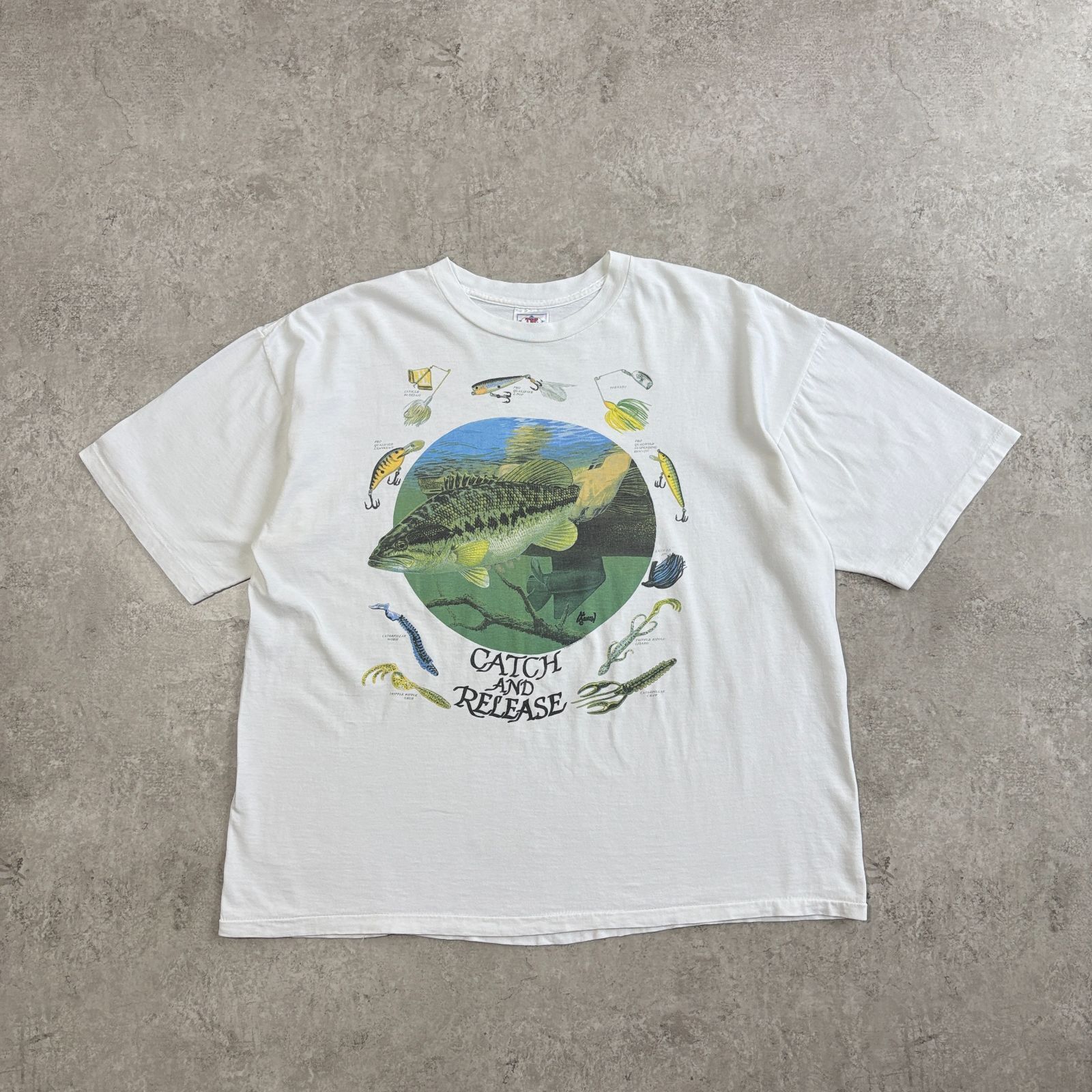90s USA製 AL AGNEW CATCH&RELEASE Printed T-shirt アル・アグニュー キャッチアンドリリース ブラックバス フィッシング 魚 Tシャツ TEE 9,090円