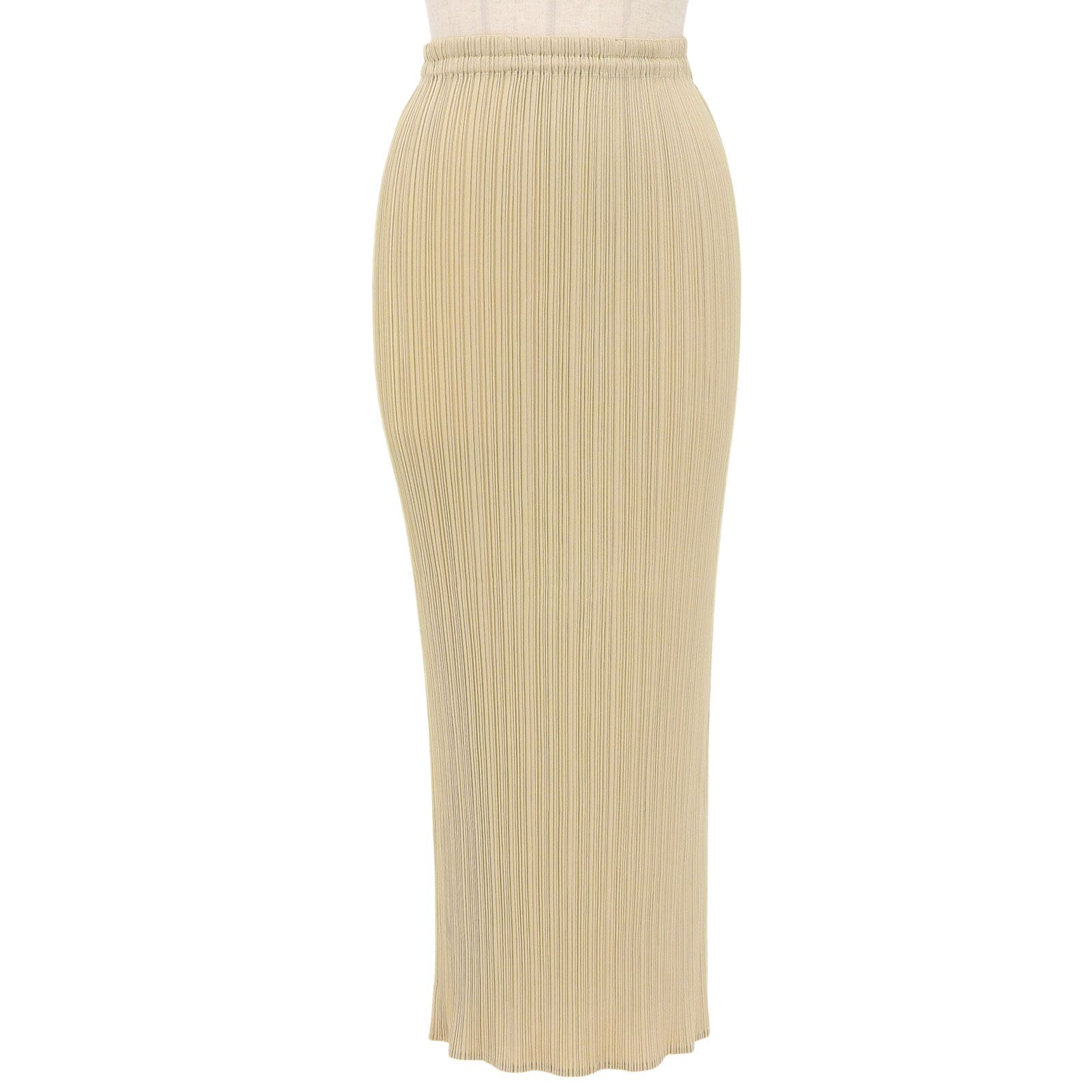 極美品▲PLEATS PLEASE プリーツプリーズ イッセイミヤケ PP05-JG001 ロング プリーツスカート ベージュ 3 日本製 正規品 レディース