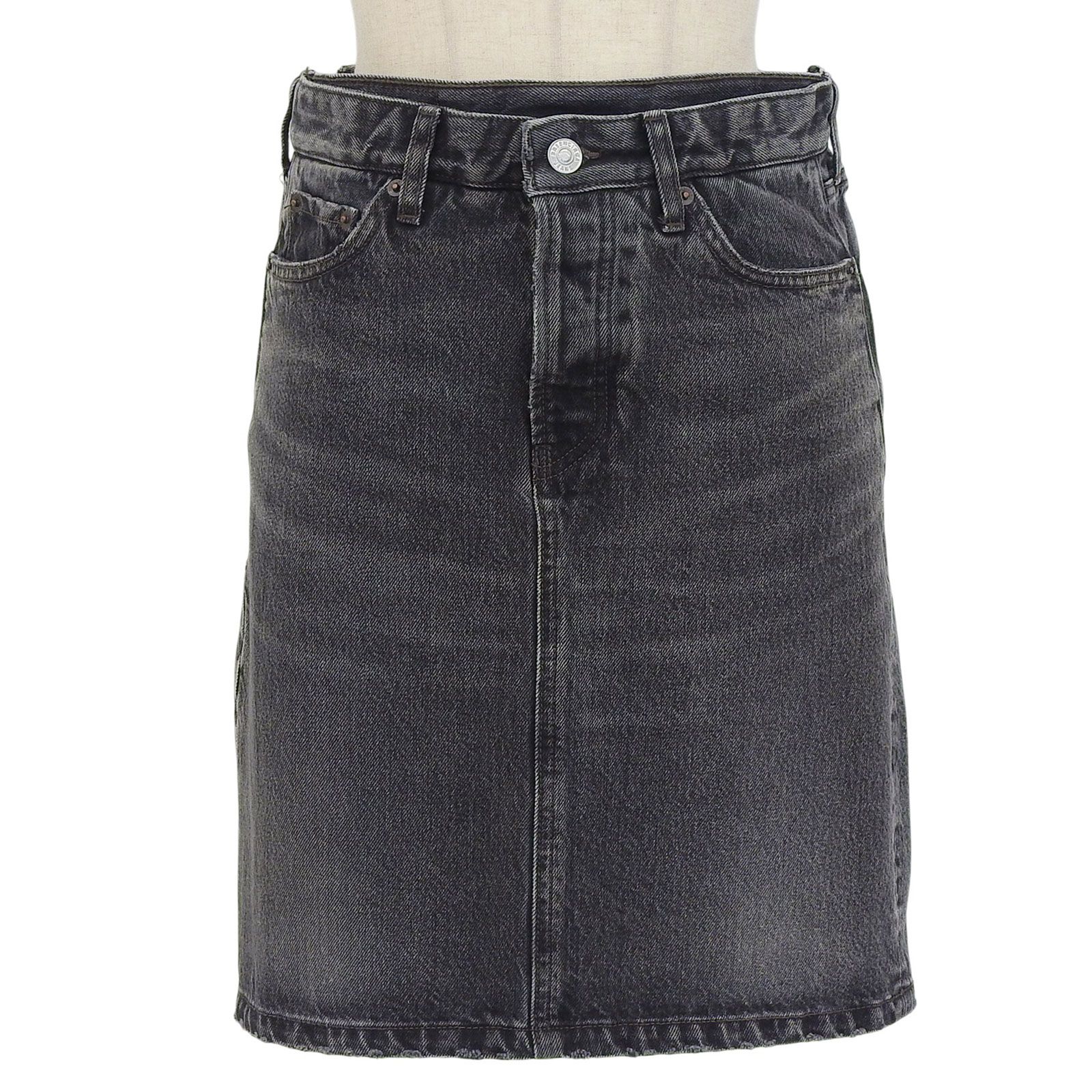 未使用品▲BALENCIAGA バレンシアガ 22SS 657637 コットン100％ レザーパッチ サイドジップ デニム スカート ブラック 34 日本製 正規品 15,768円