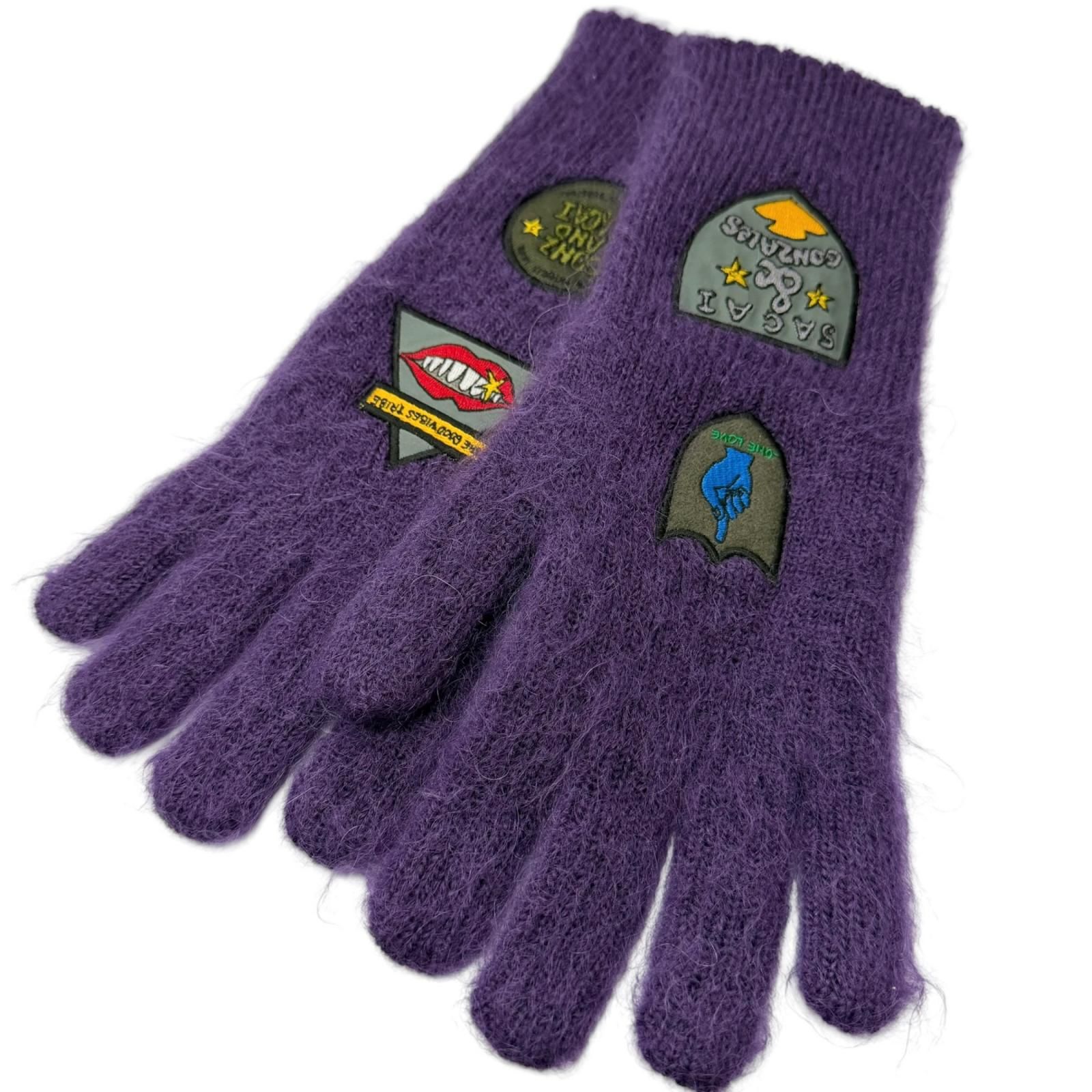 極美品□sacai Mark Gonzales サカイ マークゴンザレス 24AW 24-0872S モヘア51% ワッペン 手袋 グローブ パープル 日本製 メンズ