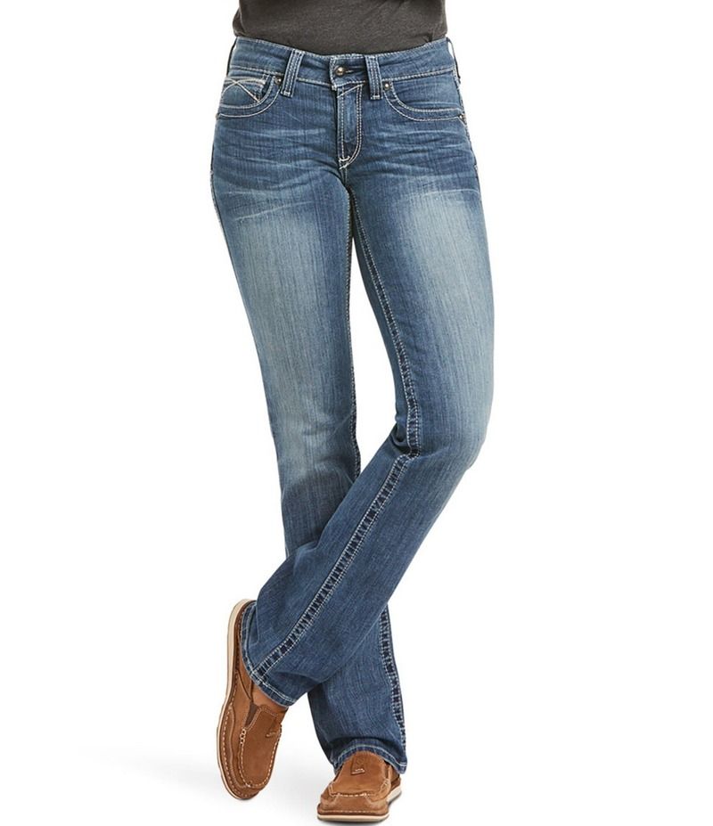 アリアト レディース ボトムス デニムパンツ ストレート デニム ジーンズ Ariat Stretch Denim Mid Rise Straight Leg Jeans BLUE ブルー