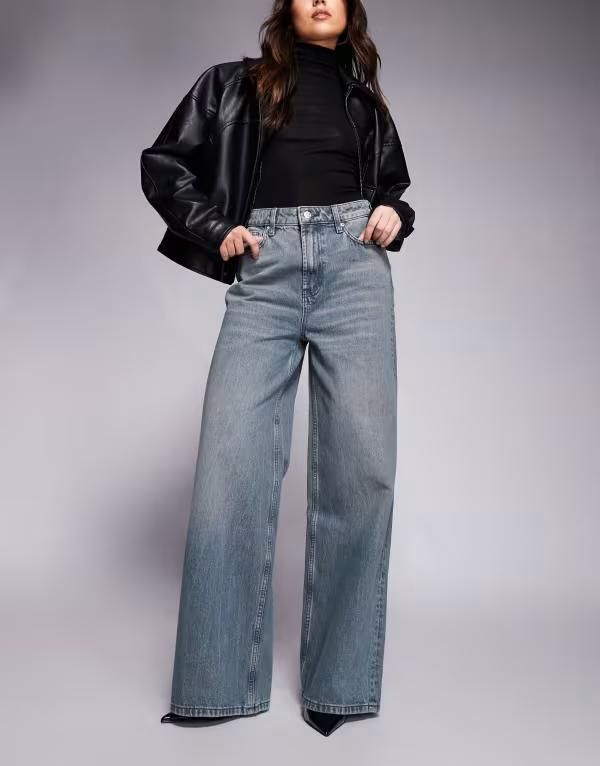 エイソス レディース ボトムス デニムパンツ ワイドレッグ ジーンズ ASOS DESIGN high rise wide leg jeans in tinted gray wash Gray グレー