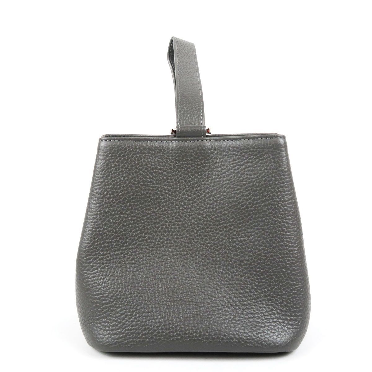 【美品】Hush Tag ハッシュタグ 巾着 レザー ハンドバッグ 美品】Hush Tag ハッシュタグ 巾着 レザー ハンドバッグ グレー
