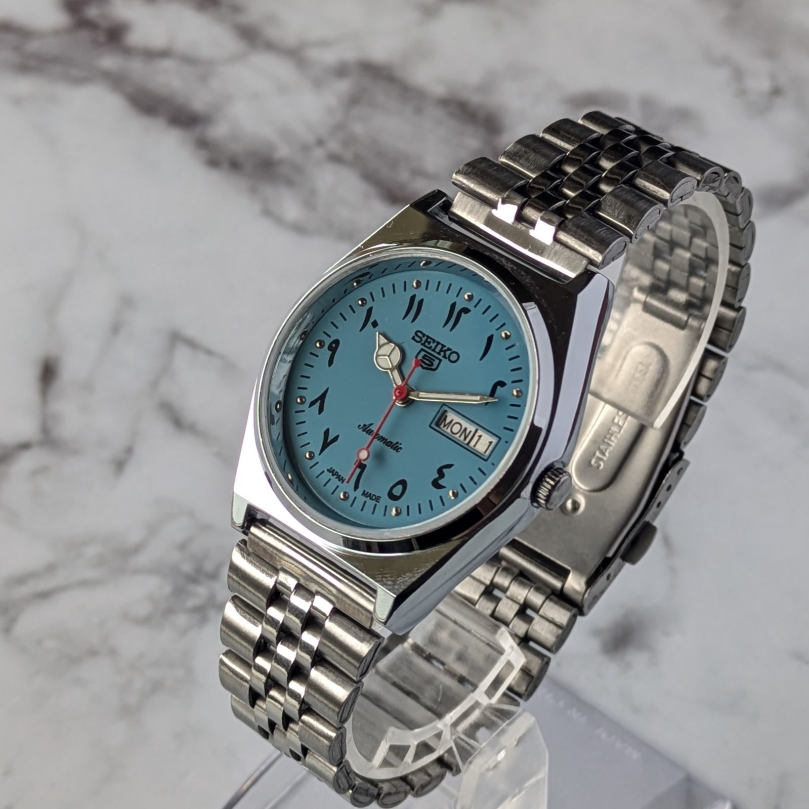 稼働品 SEIKO セイコー5 自動巻き 80s ヴィンテージ アイスブルー文字