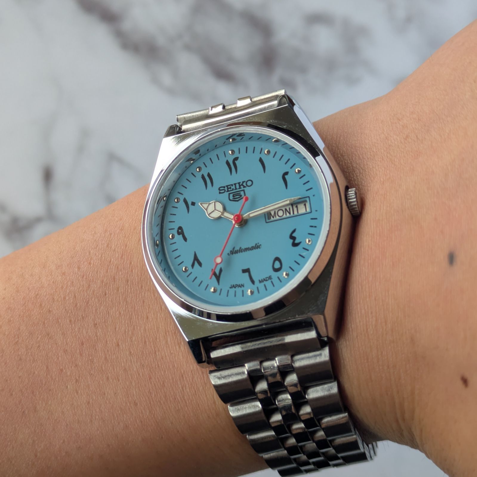 稼働品 SEIKO セイコー5 自動巻き 80s ヴィンテージ アイスブルー文字