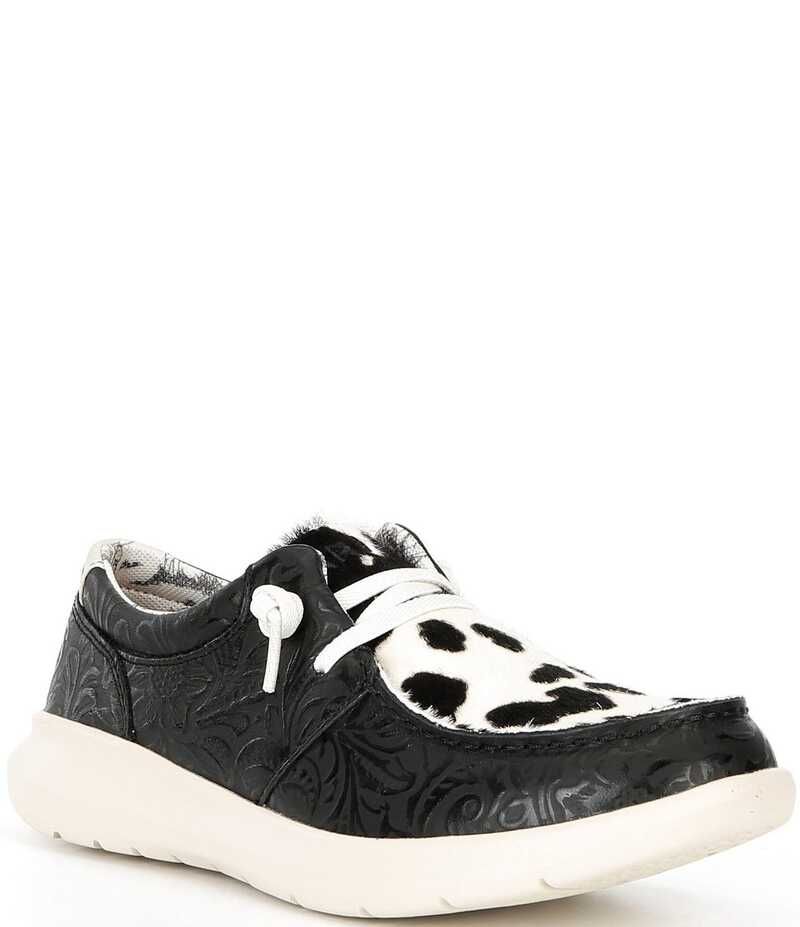 アリアト レディース ボトムス カジュアルパンツ プリント スニーカー Ariat Womens Hilo Cow Print Hair Calf Apron Toe Slip On Sneakers