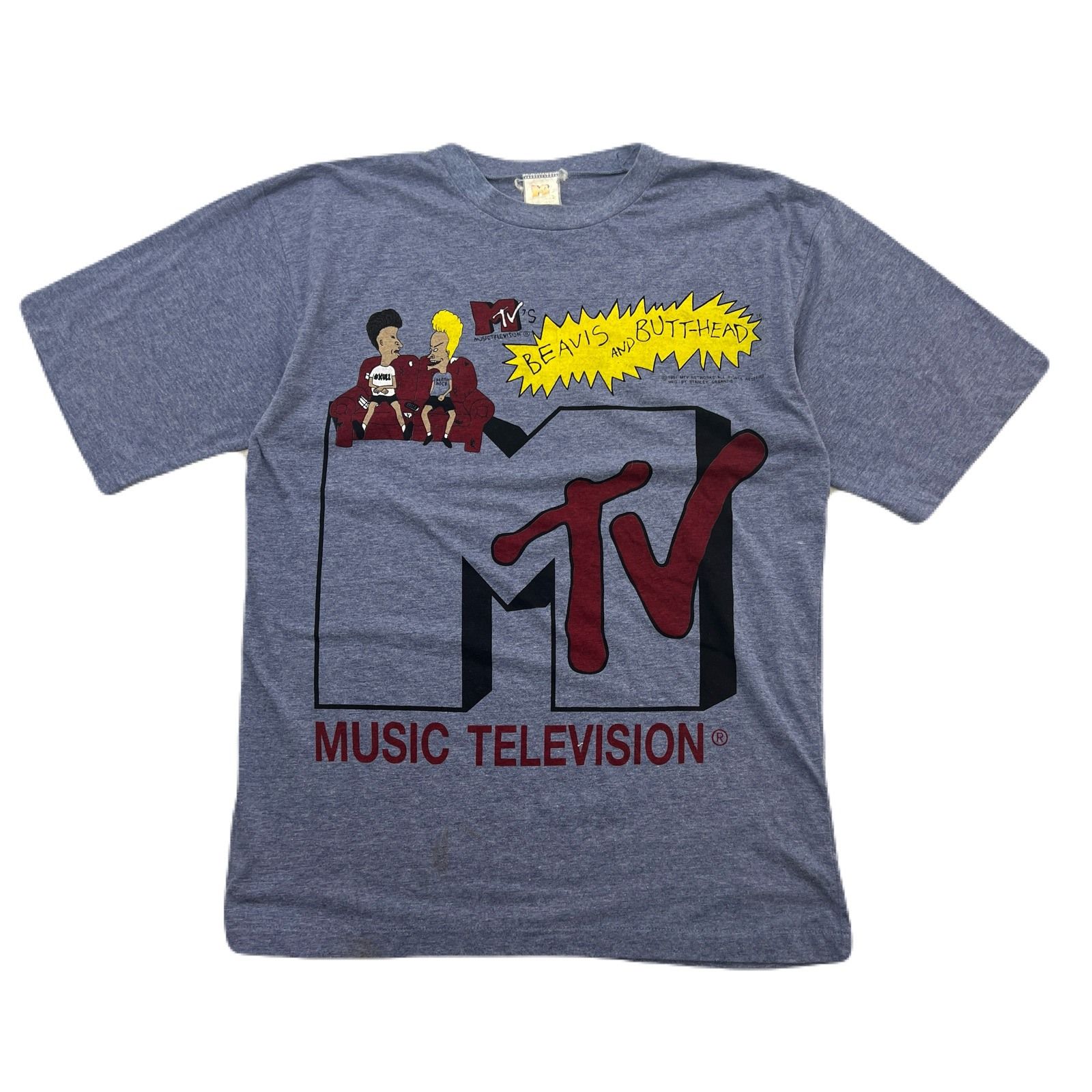 MTV Tシャツ 半袖 メンズ M ブルーグレー USA製 希少 ビーバス＆バットヘッド 90s ヴィンテージ Stanley DeSantis スタンリーデサンティス