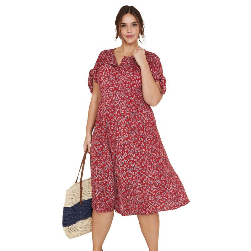 Ellos レディース トップス ワンピース プラスサイズ ellos Plusize TieSleeve Dress Classic Red Floral レッド