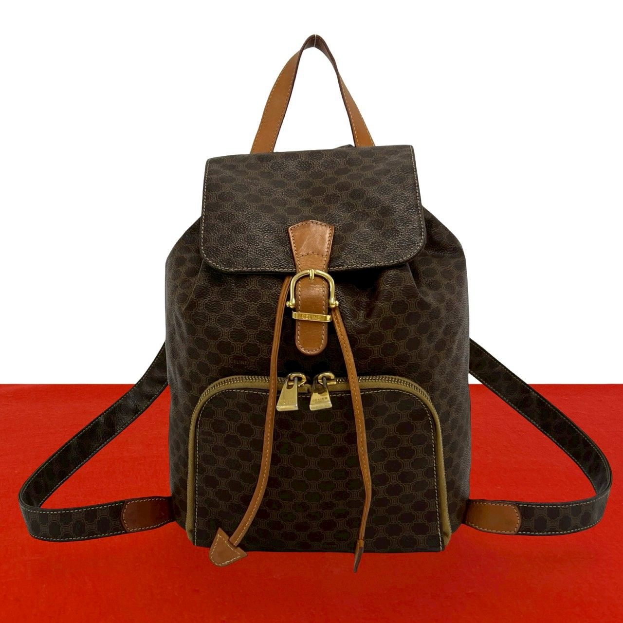 極 美品 CELINE セリーヌ ヴィンテージ マカダム ブラゾン 柄 レザー 