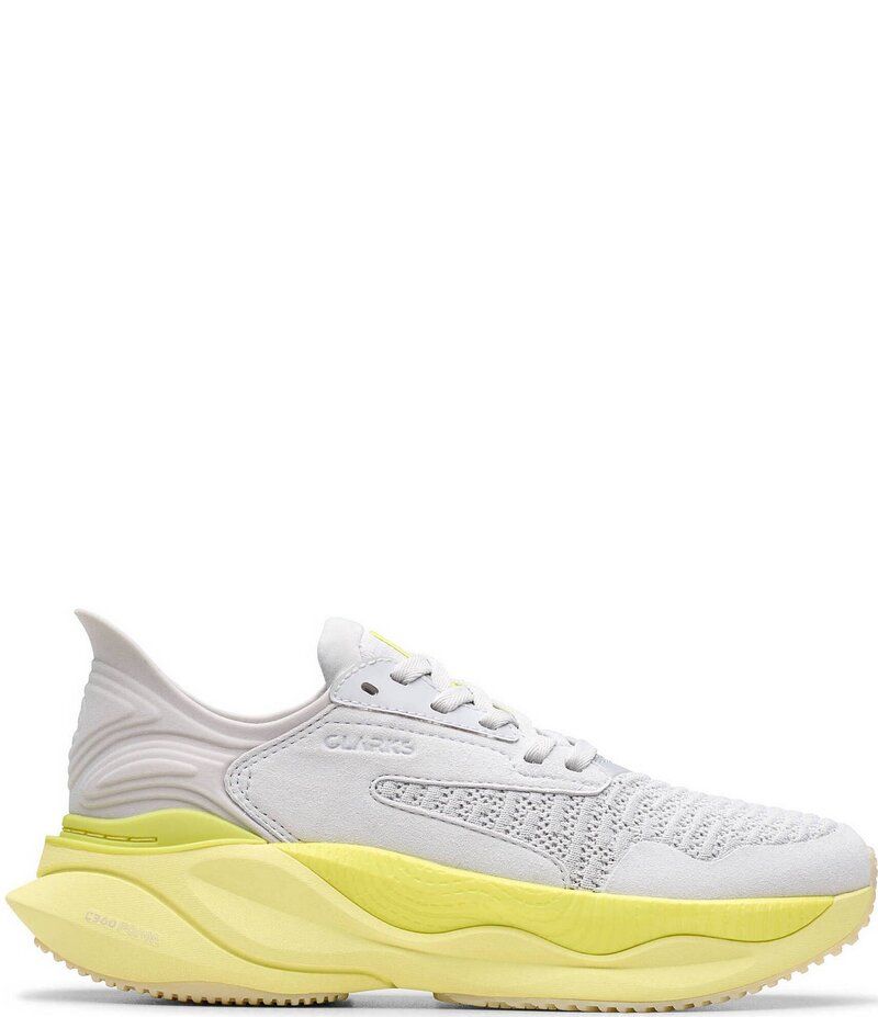 クラークス レディース シューズ スニーカー プラットフォーム ニット Womens Clarks Pace Woven Knit Platform Sneakers Lime Combination