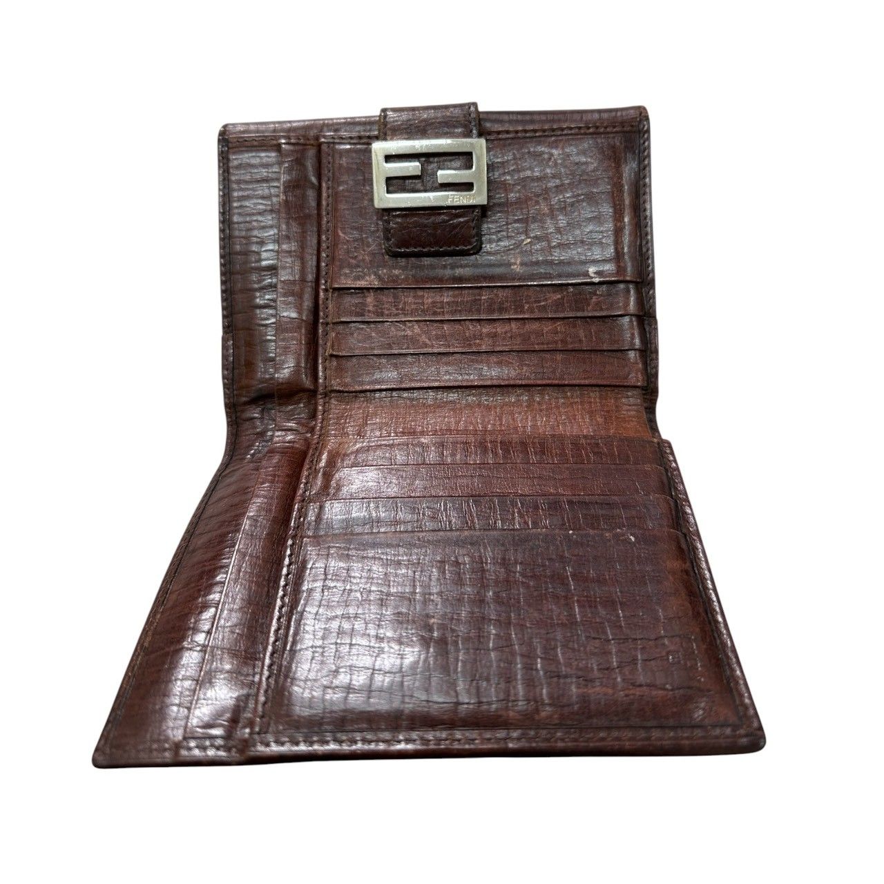 FENDI ズッカ ブラウン レディース 折り財布 8041 FENDI フェンディ ズッカ ブラウン シルバー金具 レザー 二つ折り財布
