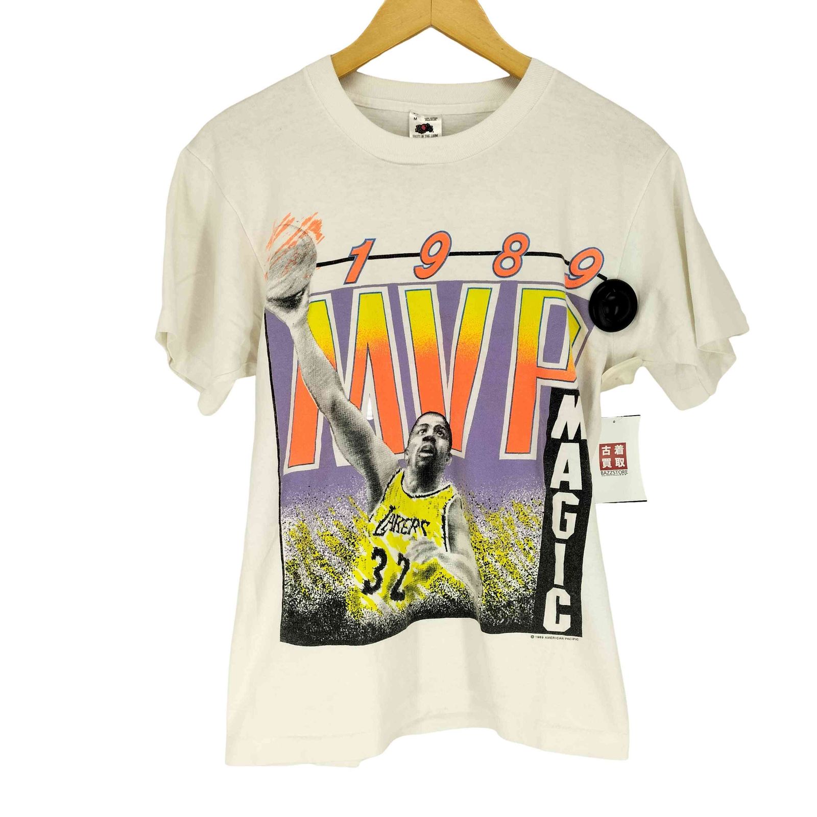 フルーツオブザルーム FRUIT OF THE LOOM ©1989 USA製 袖裾シングル MVP フロントプリントクルーネックTシャツ メンズ JPN：M