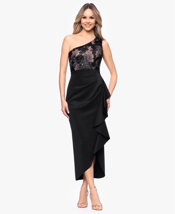 ベッツィアンドアダム レディース トップス ワンピース ミディ ワンショルダー Betsy Adam Womens OneShoulder Midi Dress Black Nude ブラック