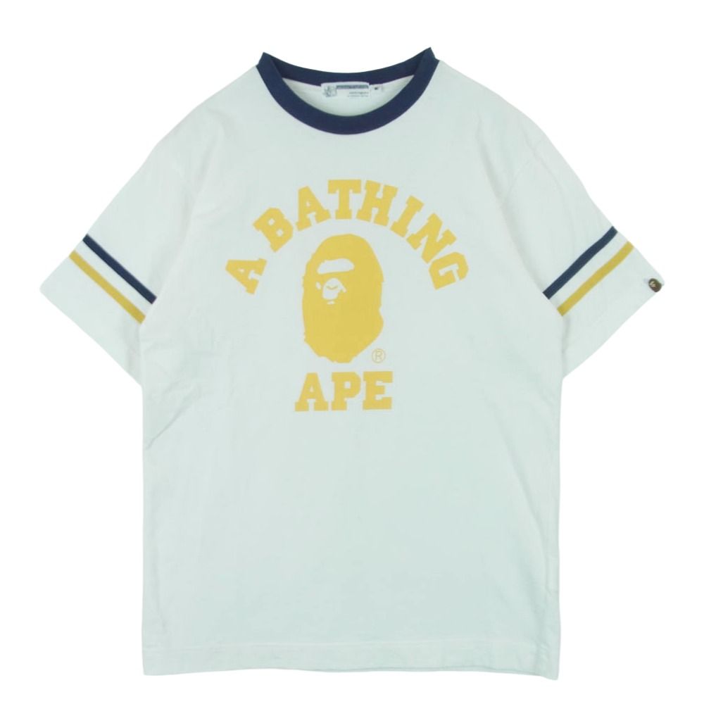 A BATHING APE アベイシングエイプ 初期 ジェネラルタグ 90s COLLEGE LOGO ラグラン カレッジ ロゴ リンガー Tシャツ 半袖 カットソー ホワイト系 M【中古】
