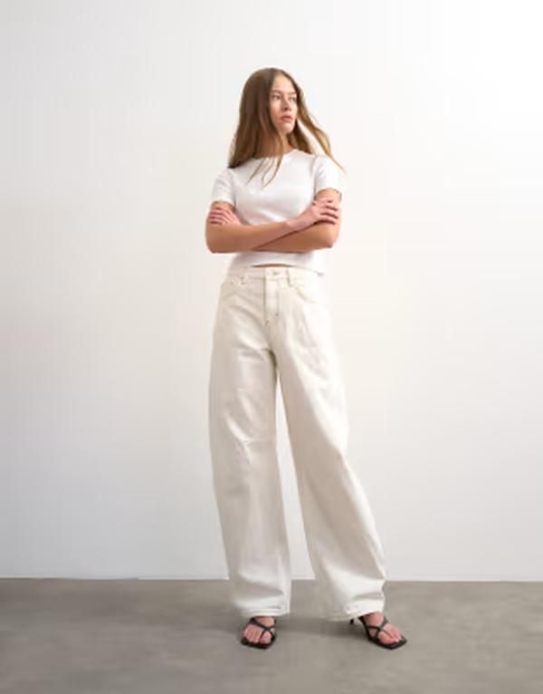 トップショップ レディース ボトムス デニムパンツ ジーンズ Topshop Barrel mid rise jeans in bone WHITE ホワイト